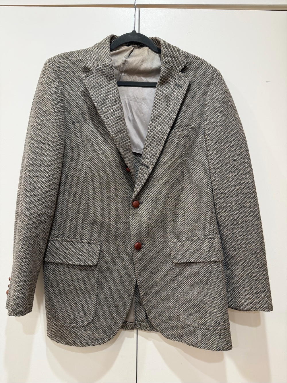 Vintage Lands' End Charter Collection Gray Herringbone Tweed Wool Sport Coat 40R